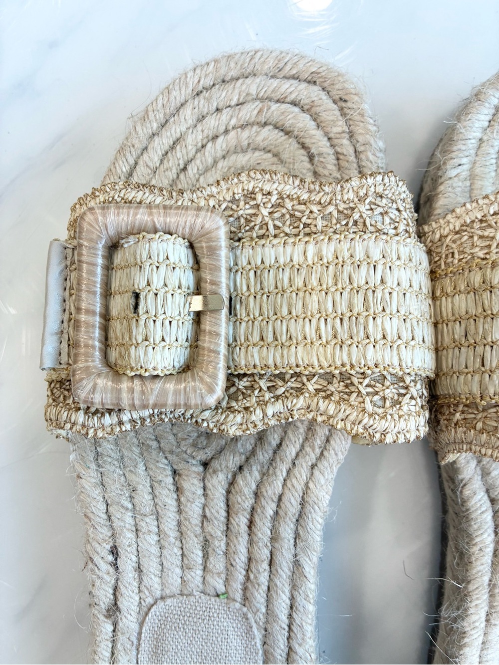 Beige Raffia Buckle Slide Sandals 8.5 - Picture 7 of 7